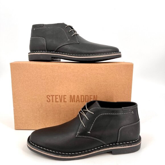 Steve Madden Harken Chukka Boots Size 8 Black Leather Upper Lace-Up - Picture 1 of 13